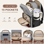 Focdod Laptop Backpack for Women Bookbag: 15.6 inch Work Backpacks with Pouch Pocket for Large Capacity Cup & USB Charger College Book Bag Travel Business Nurse Teacher Bookbags Anti-theft Back Pack