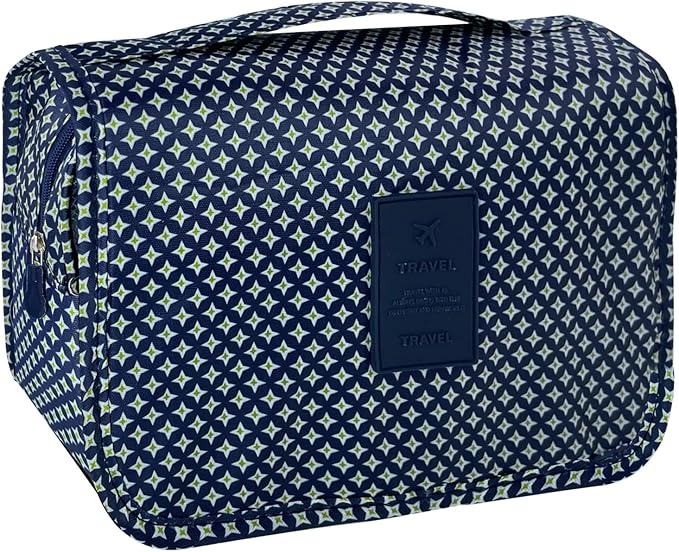 Lcsmaokin Large Capacity Toiletry Bag Travel Bag with Hanging Hook for Men and Women Waterproof Travel Cosmetic Bag Bathroom Storage Bag for Brushes Set,Full-Sized Shampoo,Accessories-Blue Stars
