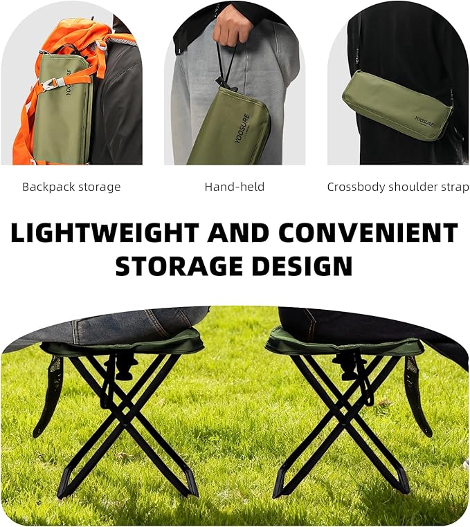 16" Extra Tall Portable Folding Stool for Adults, X-Large Collapsible Camping Chair with 3 Storage Pockets, Heavy Duty Travel Seat for Fishing, Hiking, Gardening