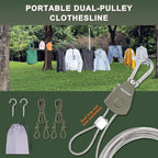 Vigorport Outdoor Retractable Clothesline Portable Travel Clothes Line Wire Ropes with PVC Coating Heavy Duty Rope Pully System for Camping, RV, Indoor Backyard（19Ft）