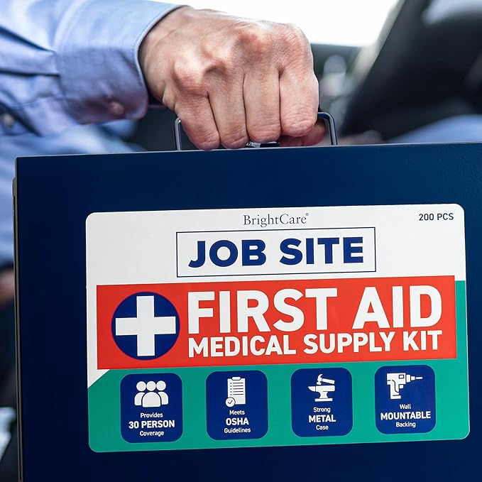 Metal Case First Aid Kit for Job Site & Contractors - OSHA Compliant, Heavy Duty Case for Work Trucks, Fleet, Renovation, Industrial, and Construction- 200 Piece Wall Mount & Portable First Aid Kit