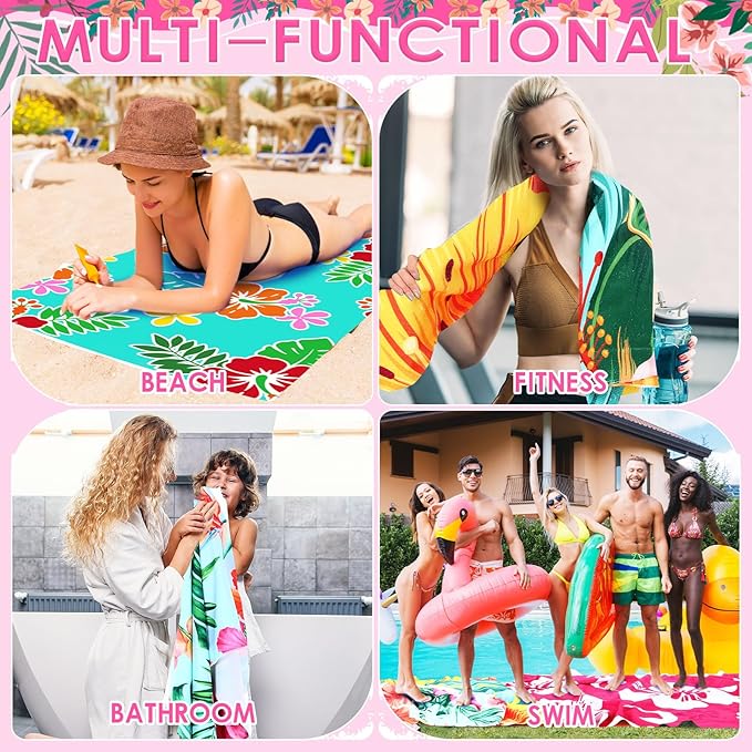 FuWeave 6 Pcs 72 x 36 Microfiber Oversized Beach Towels Large Absorbent Thin Compact Lightweight Sand Free Quick Dry Towels Pack for Travel Pool Yoga Gym Sports Beach Accessories(Flower)