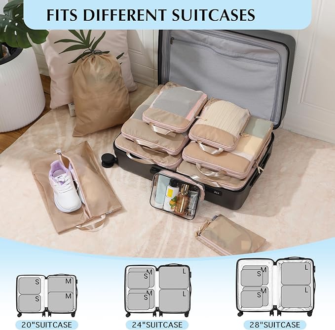 PFEYRPK Lightweight Compression Packing Cubes for Suitcases, Compressible Expandable Travel Packing Organizer with Clear Toiletries and Backpack Bag, Travel Essentials for Carry on Luggage 7 Set
