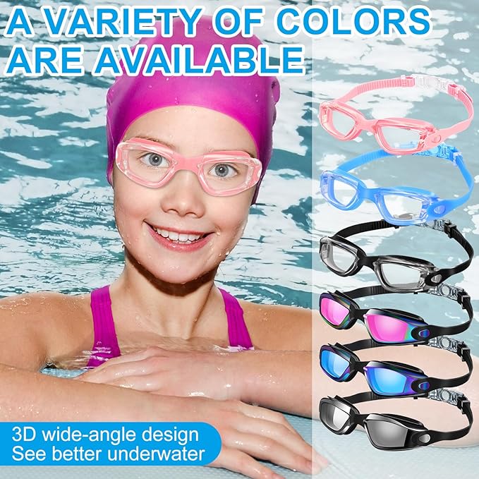 Flutesan 6 Pack Swim Goggles for Adult Anti Fog Swimming Glasses with Ear Plugs Nose Clip No Leaking Full Protection Goggles