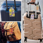 Rimilak 3 Pcs PU Leather Luggage Tags for Suitcase, Travel Cruise Luggage Tag with Privacy Flap, Name ID Label and Metal Loop for Women Men Baggage Handbag School Bag Backpack, Small Flower