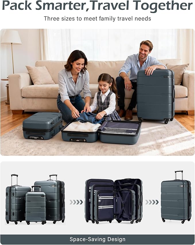 Coolife Medium Checked Luggage Hardside PC+ABS Suitcase with TSA Lock, Lightweight Rolling Carry On with Spinner Wheels(Teal, 24in)