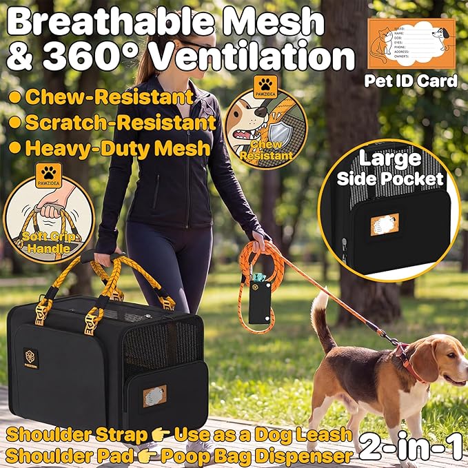 PAWZIDEA Large Pet Carrier Expandable, 24"×16"×16" Soft-Sided Cat Carrier for 2–4 Cats up 55lb, Portable & Collapsible Small Medium Dog Travel Crate for Car, XL Storage Pocket, ID Card, Shoulder Strap