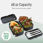 KARRICO Double Premium Bento Box Adult, 67 fl oz BPA-Free - Black Stackable Lunch Box with Leak-Proof Lids & Dividers, Perfect for Meal Prep, Lunches & Portion Control
