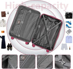 6 Piece Luggage Sets with Bags, Lightweight Expandable Checked Luggage Sets, Hardshell ABS Spinner Wheels Carry on Suitcase with TSA Lock, for Travel, Women Men (Rose Red, 18/20/24/28inch+2bags)