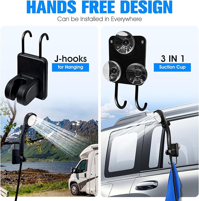Portable Shower with Heater,6000Mah Battery Powered Portable Shower for Camping with 2000W Auto-Off Heater,Portable Heated Shower for Camping,Digital Power&Temperature Display for Hiking