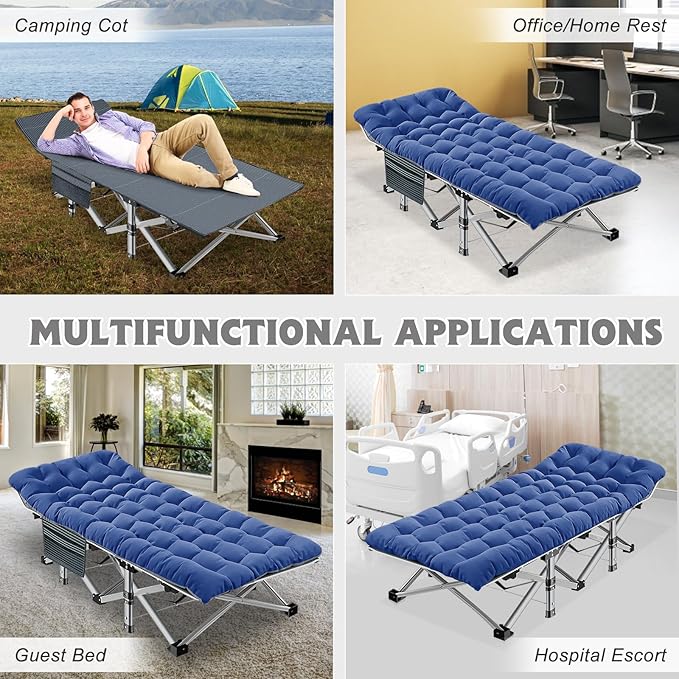 ABORON Camping Cot for Adult 28" Extra Wide, Heavy-Duty 1200D Oxford Cot for Sleeping, Portable Folding Camp Bed with Mat & Carry Bag