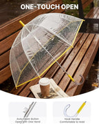 G4Free 52 inch Clear Bubble Umbrella, Large Canopy Transparent Dome Coverage Stick Umbrella, J Hook Handle European Style for Weddings,Prom,Graduation and Outdoor Events