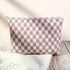 SOIDRAM 2 Pcs Checkered Makeup Bag Large Cosmetic Bag Toiletry Bag Makeup Pouch Travel Bag Organizer Cute Makeup Brushes Aesthetic Accessories Storage Bag for Women Purple