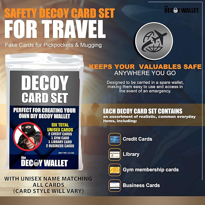 Anti-Theft Travel Wallet Decoy Cards – 6 Fake Credit Cards Pickpocket Protection