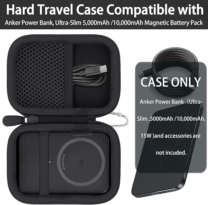 khanka for Anker Nano Power Bank Ultra-Slim 5,000Mah & Maggo Power Bank 10K Case,Compatible with Anker A1665/A1664 Slim Magnetic Charger, Protective Carrying Case Only (Black)