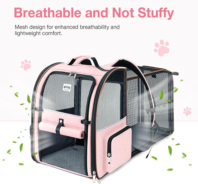 Large Cat Backpack Carrier Expandable Foldable Pet Carrier Backpack for Small Dogs Puppy Medium Cats Fit Up to 18 Lbs for Travel, Hiking,Pink