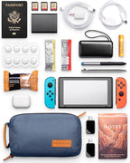 TRIPPED Travel Gear Tech Bag Organizer - Small Electronics Organizer Pouch for Travel - Premium Travel Case with Leather Accents - Mesh Pocket for Cables, Cords and Chargers (Navy)