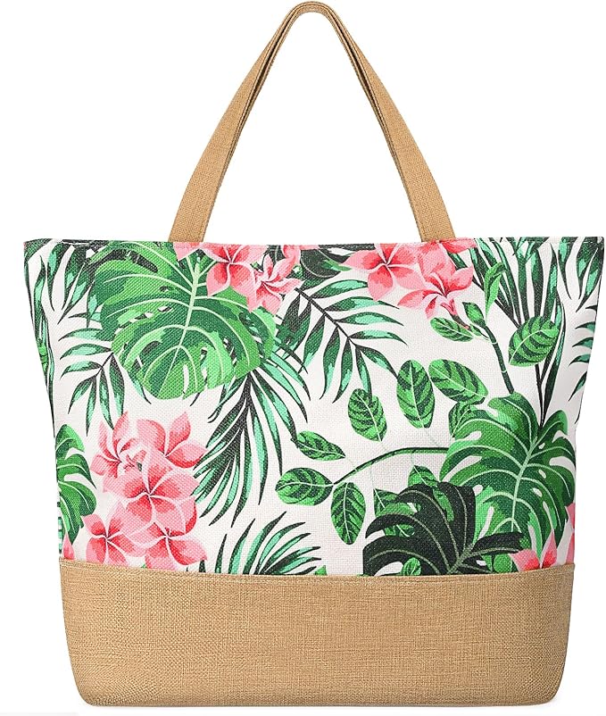 Trifabricy Beach Bag for Women, Large Beach Tote Bags with Zipper, Woven Straw Tote Waterproof, Swim Gym Shopping Travel Bag