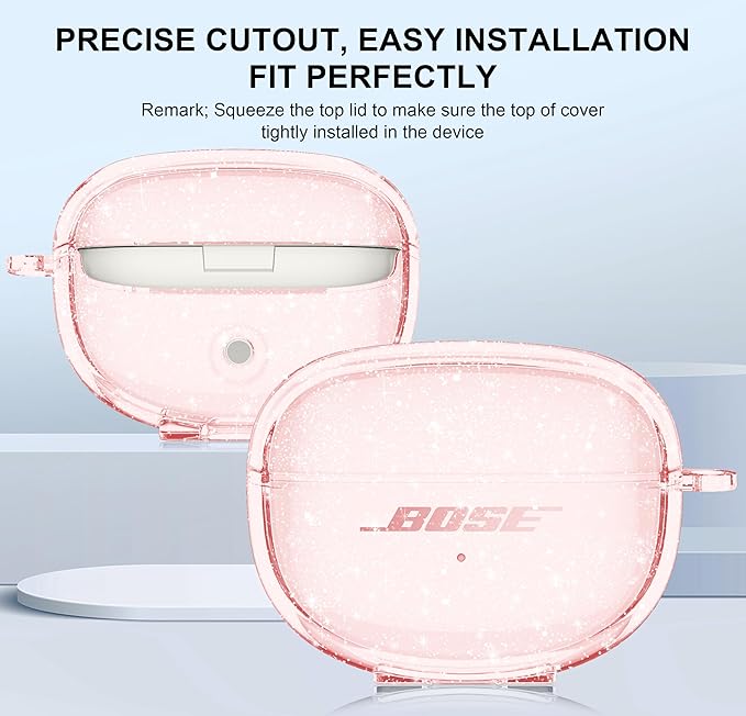 Aircawin for Bose Ultra Open Earbuds Case Clear Pink Glitter,Cute Sparkle Bling for Bose Ultra Open Case Cover 2024,Soft TPU Cover for Bose Open Ear Earbuds Accessories with Carabiner and Cleaning Pen