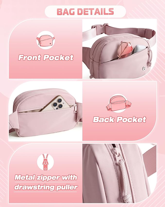 Smasrob Fanny Pack for Women, Crossbody Sling Bag Waist Bag with Multiple Pockets and Adjustable Strap, Pink