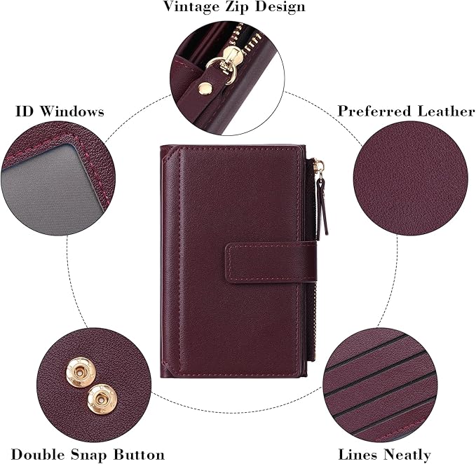 Women's Wallet Ladies Travel Card Wallet Trifold Veagan Leather