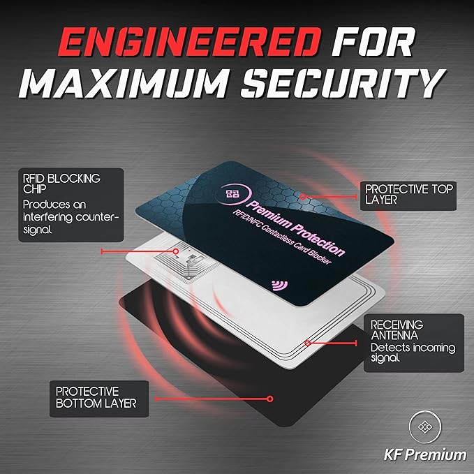 KF-Premium RFID Blocking Card (2 Pack) - Ultra Thin Debit & Credit Card Protector for Travel & Passport - Anti Theft & Fraud Contactless NFC Blocker - Wallet Defender for Men & Women - Pink