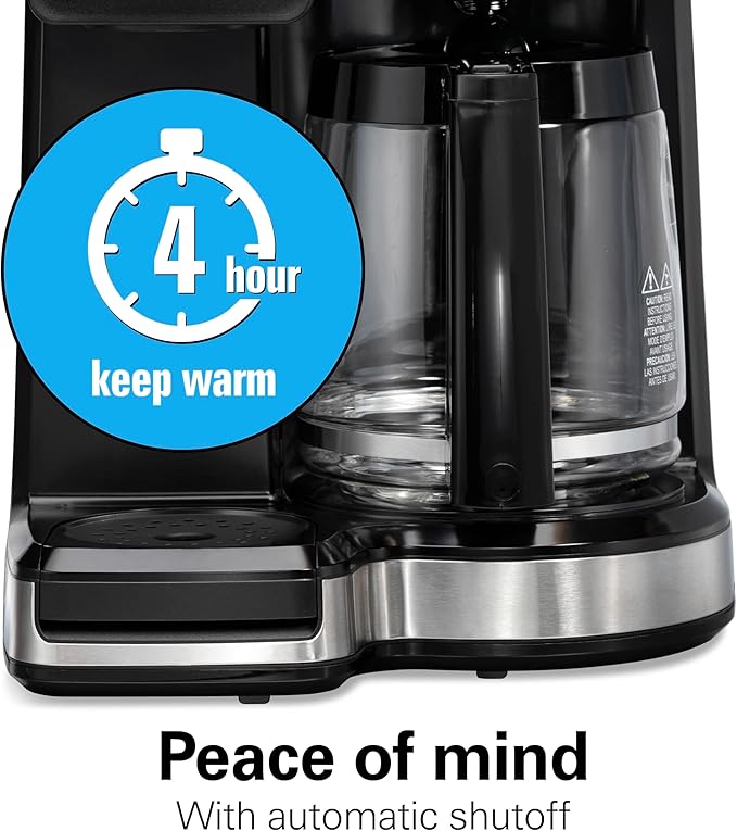 Hamilton Beach 2-Way 12 Cup Programmable Drip Hot and Iced Coffee Maker & Single Serve Coffee Machine, AquaFlow Showerhead, Glass Carafe, Auto Pause and Pour, Black (47500J)