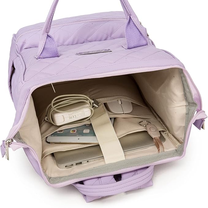 Kinmac Wide Open Style Laptop Backpack Travel Outdoor Backpack For Laptop Up to 15.6 Inch(Purple Embroidery)