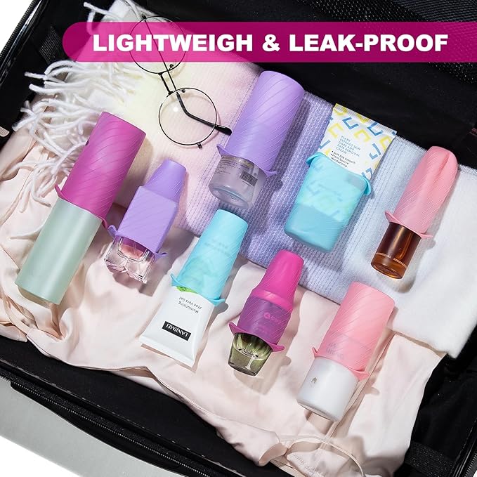 Mrsdry Bottle Covers for Travel, Leak Proofing, Travel Size Container Silicone toiletry sleeves, Leak Locks Travel Accessories for Shampoo Wash Body Bottles and other beauty and personal care(8pcs)