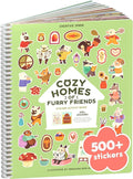 Cozy Homes of Furry Friends 500+ Sticker Book by Cupkin Fun Toddler Calendar Activity Coloring + Sticker Book, Road Trip Essentials, 12 Coloring Pages + Scenes for Ages 2–8 Years