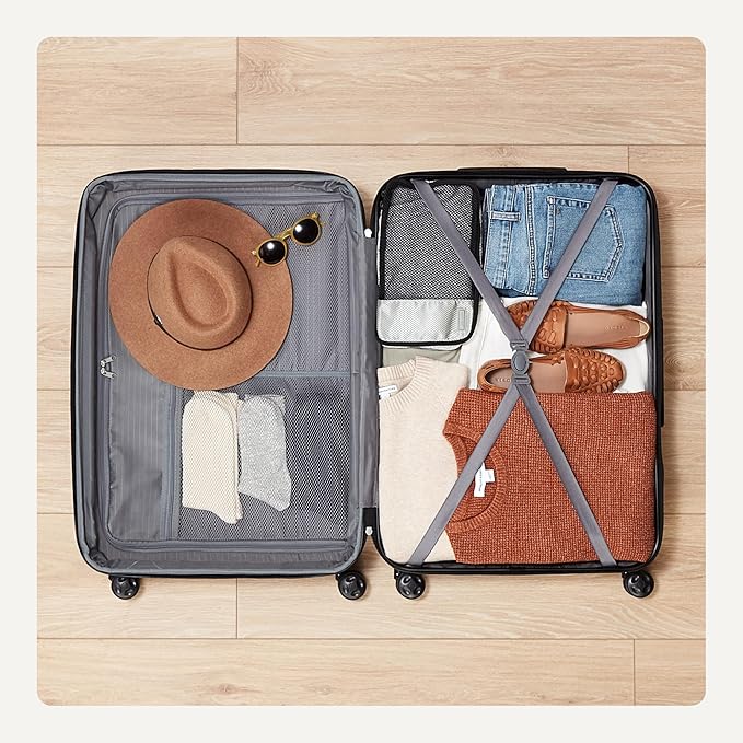 Amazon Basics 30" Hardside Large Checked Luggage, Expandable For Up to 15% More Space, Hardshell Suitcase With Wheels, Scratch-Resistant Surface, Four Multi-directional Wheels, Orange