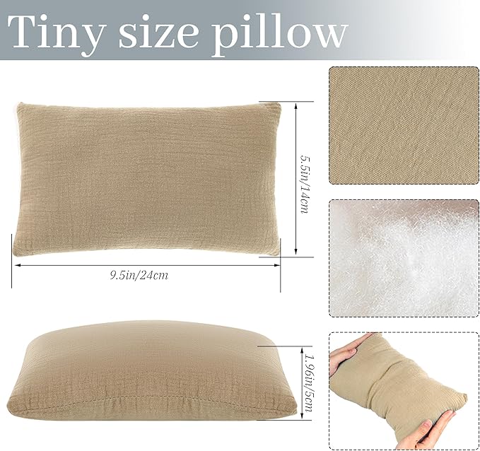 Marrywindix Tiny Pillow 2 Pack Small Decorative Pillow 9.5 x 5.5 in Tiny Travel Pillows Soft Pet Pillow for Camping Travel Sleeping Bed Sofa Neck Knee Wrist Support (Brown+Khaki)