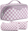 BOYATU Travel Makeup Bag Organizer Cosmetic Bag: 3 Pcs Set Make up Bags for Women with Handle - Waterproof Vegan Leather Toiletry Bag (01-G-Purple)