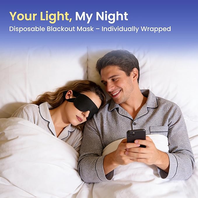 100 Packs Disposable Sleep Masks Bulk, Blackout Blindfolds for Men Women, Soft Eyemasks Adjustable for Sleeping Travel Yoga, Light Blocking Night Eye Mask for Party Games Team Building