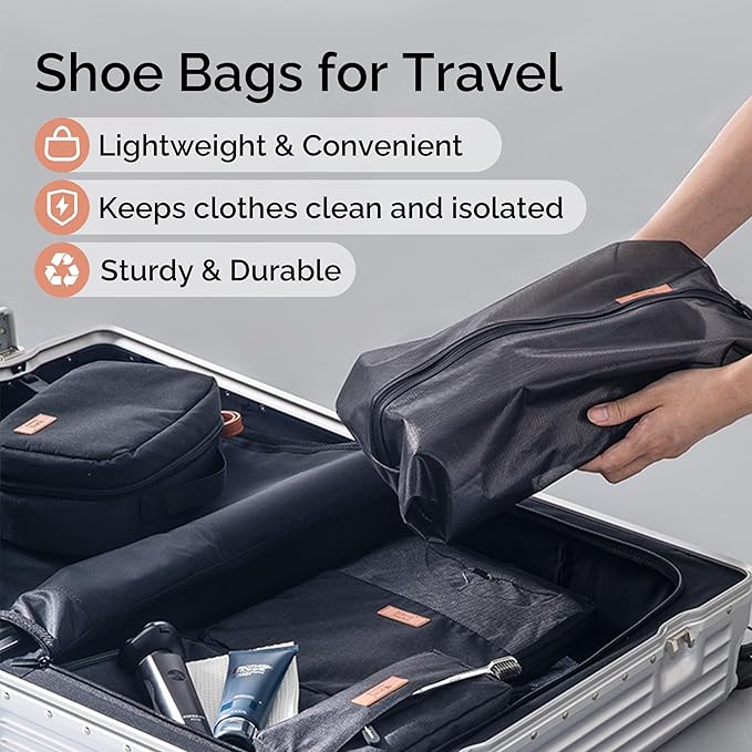 YOUNGTIME Shoe Bags for Travel,Water Resistant Shoe Storage Organizer for Packing,Travel Shoe Bag with Zipper for Women and Men(Black)