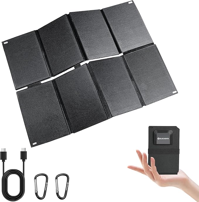 ELECAENTA 25W HPBC Solar Panel, 25.4% Conversion, Only 0.9 lbs, Pocket Size Ultra Light, USB C & USB A Fast Charging, Portable Solar Charger for Cellphones, Camping, Hiking, Backpacking