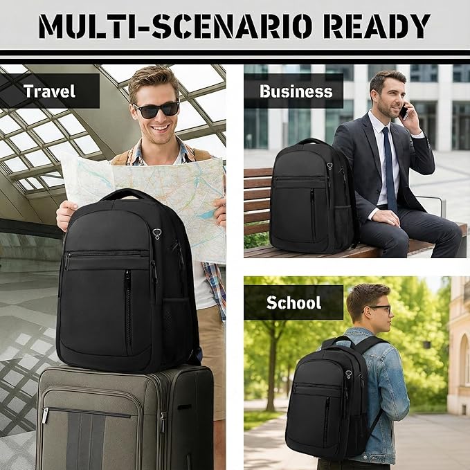 Travel Backpack, Extra Large 45L Travel Backpack for Men & Women, Expandable Laptop Bag, Water Resistant Computer Backpack Fits 18.4 Inch Laptop, Lightweight Daypack for Flight, Black