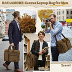 Mens Laptop Messenger Bag Canvas Briefcase Waterproof Vintage Computer Bag Shoulder Bag Satchel Bags for Work College Travel