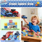Magnetic Tiles Race Track Set, 52PCS STEM Educational Magnetic Building Blocks with 2 Race Cars, Montessori Sensory Travel Toys for Kids 3 4 5 6 7 8, Birthday for Boys & Girls