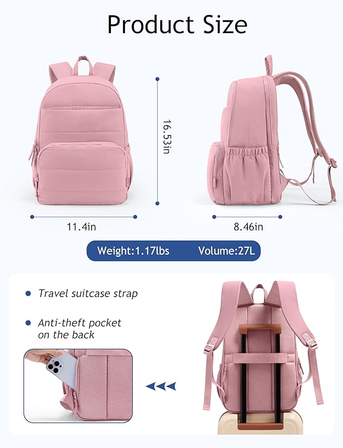 Uselike Travel Backpack for Women, 15.6 Inch Laptop Backpack, Quilted College Bookbag, Cute Work Backpacks, Water Resistant