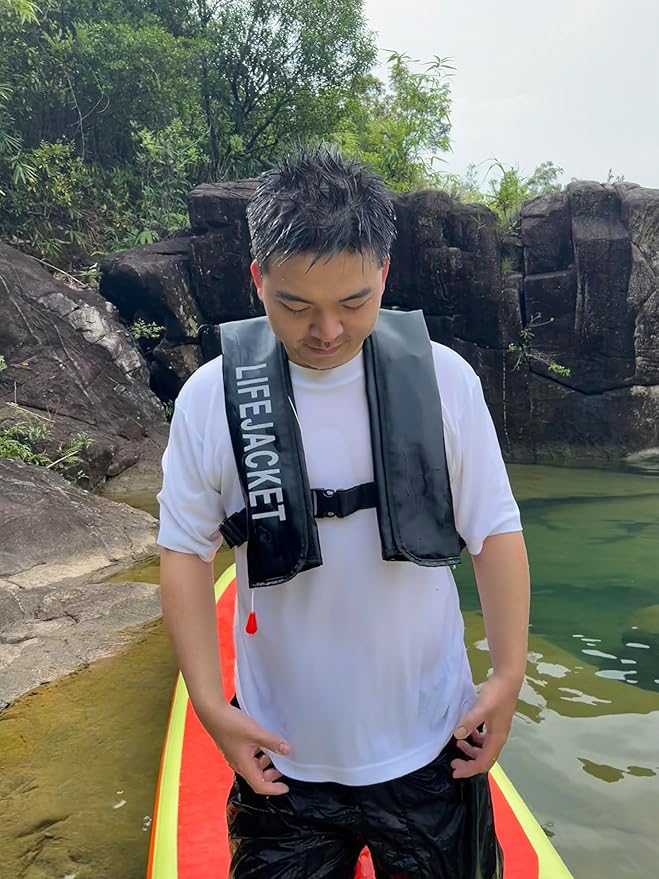 Adult Automatic Inflatable Kayak Vest PFD,Water Sports Vest for Boating Fishing Kayaking SUP Paddleboarding（fit Weight Below 330 lbs）