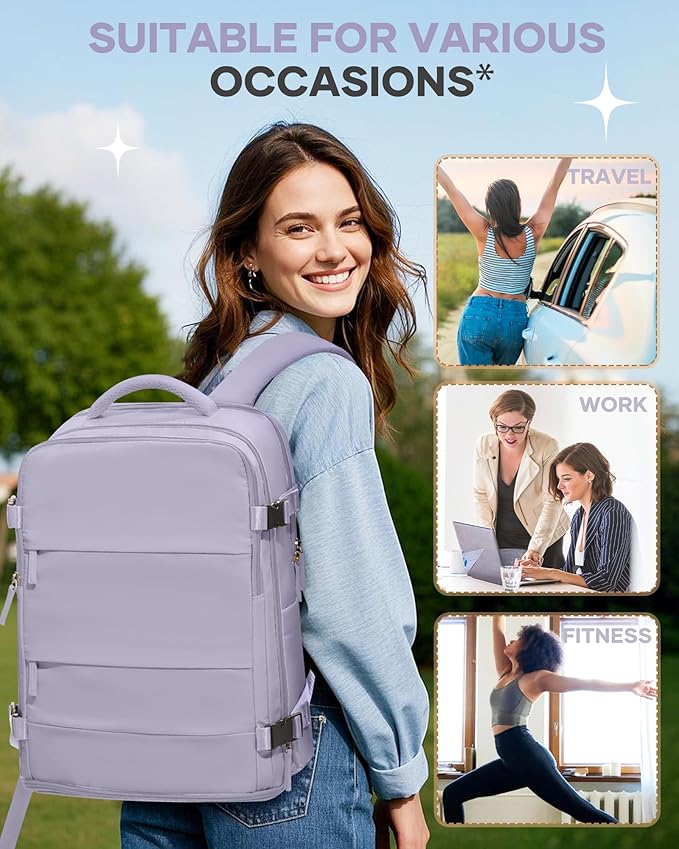 coofay Large Carry On Backpack Flight Approved Personal Item Travel Backpack For Women Airline Approved Waterproof Sports Luggage Backpack Casual Daypack Small Hiking Backpack Purple Backpack