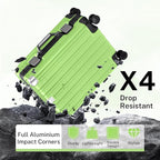 Krute Carry On Luggage 20 inch Aluminum Frame Luggage with Spinner Wheels Hardshell No Zipper PC+ABS TSA Lock Zipperless Suitcases Green