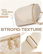 Trendy Woven Checkered Crossbody Bum Bag for Women，PU Leather Checkered Purse Fanny Packs Belt Bag (Woven Bum Bag - Beige White)