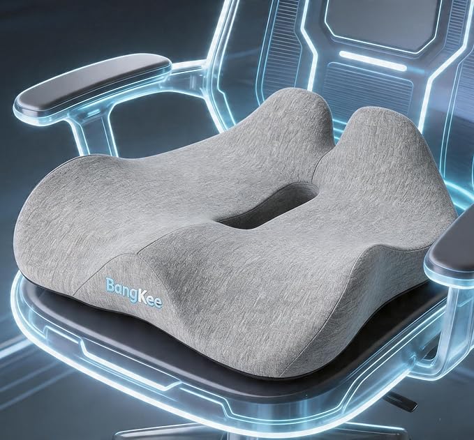 18x16 Inch Gray Memory Foam Seat Cushion for Office Chair, Car Seat, Airplane, Bleacher - Sciatica & Hip & Coccyx Pain Relief Desk Chairs Cushions for Long Sitting Peoples