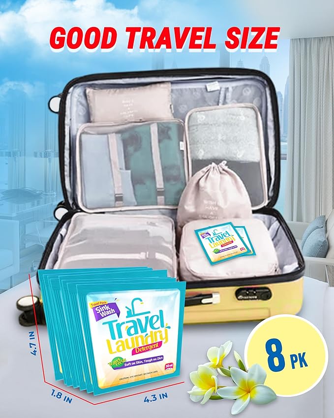 TidyFriend Sink Travel Laundry Detergent 10 ml, 8 Pack Lightweight Travel Size Laundry Detergent Packets, Must Haves Laundry Essentials