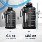AQUAFIT Half Gallon Water Bottle with Time Marker - Straw & Chug Lid - BPA Free Gym Water Bottle with Straw - Big Gallon Jug (Blue Skies, 64 oz - 2 Lids)