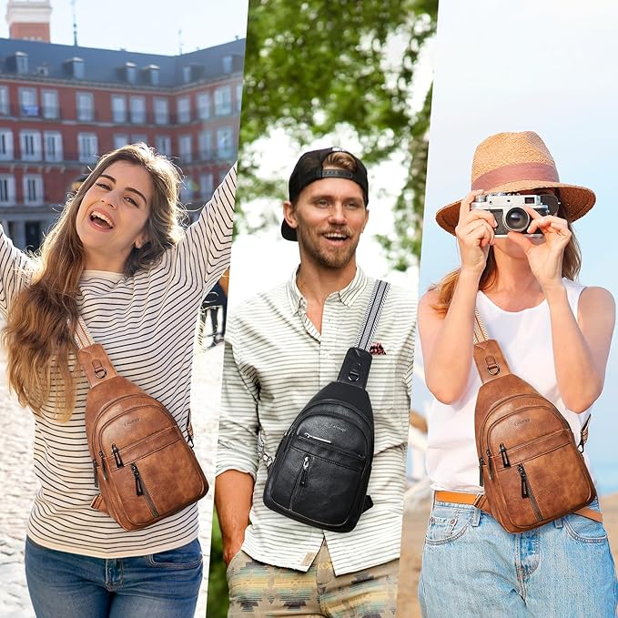 LATMAP 7L Sling Bag For Women Men Backpack Fanny Pack Crossbody Chest Travel Shoulder Belt Bags Purse Handbag PU Leather