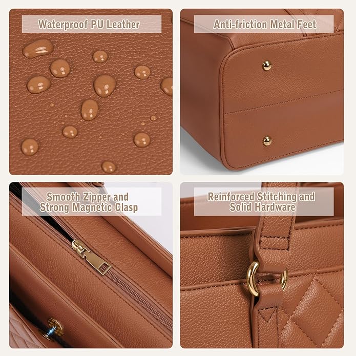 RAINSMORE Laptop Bag for Women 15.6 Inch Work Tote Bags Waterproof Leather Laptop Tote Professional Computer Briefcase