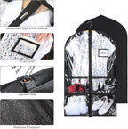 Syeeiex 3" Gusseted Clear Dance Costume Garment Bag, 40'' Dance Garment Bags for Dancers with 4 Zippered Pocket & Can Hold 1-3 Dance Costumes - Suitable for Dance Competitions, Ballet(Black, 2 Pack)